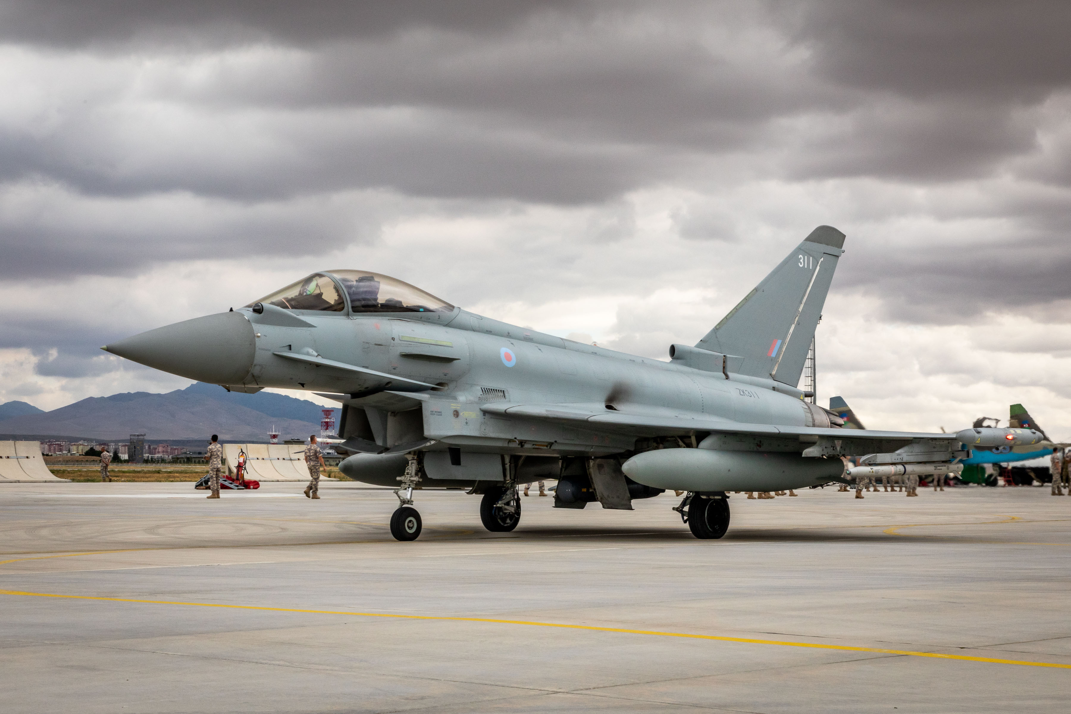 Image shows Typhoon aircraft on the airfield.
